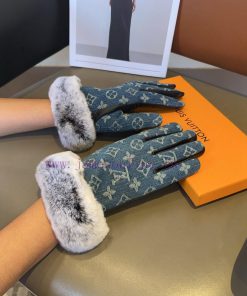 LV denim sheepskin gloves, fashionable gloves, warm and velvet lining for autumn and winter,frpm4o6s
