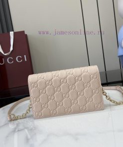 Gucci New GG Emblem Series Super Soft Lychee Pink Embossed/Full Leather Chain BagModel 81870 3s3iwpt3