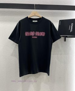 Miumi * 2025 New Product LaunchedRound Neck Printed Letters 𝑇𝑒𝑒Customized YB Twill All Cotton M bjqmc4sp