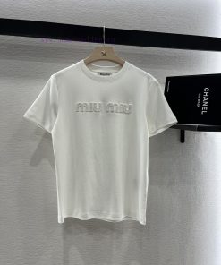 Miumi * 2025 New Product LaunchedRound Neck Rhinestone Letters 𝑇𝑒𝑒Customized YB Twill All Cotto sz90zan0