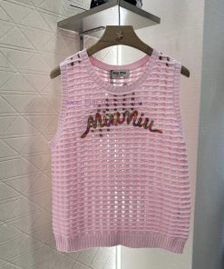 Miumi * 2025 New Product LaunchedHollow Letter Knitted VestCustomized YB Cotton Yarn Weaving Co yqxuzyxt