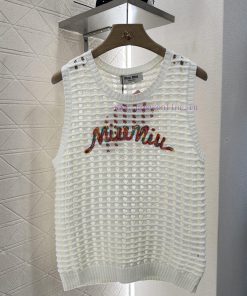 Miumi * 2025 New Product LaunchedHollow Letter Knitted VestCustomized YB Cotton Yarn Weaving Co lt4wme4a