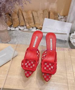 🤍 MANOLO BLAHNlK 2024 New Mb Fashion Little Women's High Heels Checkered Cloth Mill Slippers Do q4btg2mf