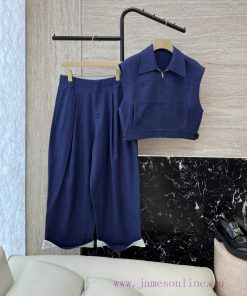 DG008 New Set ️100% Linen Zipper Vest Vest Vest ➕ Hemp Cropped Pants Set Light Blue And Dark ffobr8mb