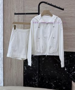 DG011 New Set ️Loro Piana 100% Linen Zipper Long Sleeved Jacket ➕ Shorts Set Apricot White SM ua9onusv