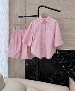 DG010 New Set ️BC Chain Decoration Mid Sleeve Shirt+Shorts Set Apricot Pink SMLUpdate Time: M cb7i0uvo