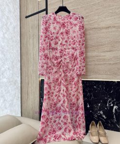 K004 New Dress ️35% Silk Cotton Printed Super Slimming Pleated Long Sleeved Dress In Two Colo ugpsnjri