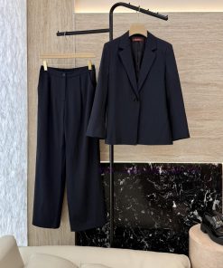 TF066 New Set ️Max Mara 70% Acetate Long Sleeved Suit Jacket ➕ Pants Set In Beige Black 36/38 12my3x48