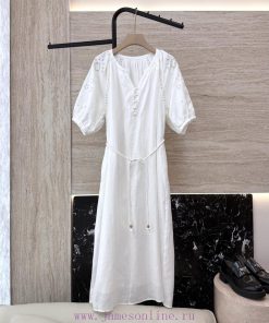 YM039 Zimm * Hollow Embroidered Short Sleeved 100% Linen Dress White SMLXLUpdate Time: June 26 cctb3vml
