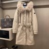 AH218 Prada Trench Coat Down Jacket Waist Cinched Oversized Fox Fur Collar 90% White Goose Down wgofa156