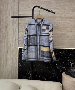 H32575 New Shirt ️Hermes Positioning Print 100% Diagonal Silk Print Long Sleeved Shirt In Thr y4nse3we