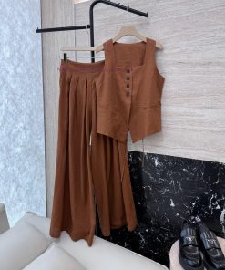DG009 New Set ️100% Linen Vest Vest Vest ➕ Hemp Wide Leg Pants Set Caramel Black SMLUpdate Ti 8oezhbsx