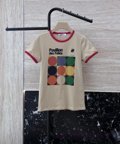 QG055 New T-shirt ️Valentino Color Printed Short Sleeve Apricot T-shirt Black Edge Red Edge S rv2fbyr8