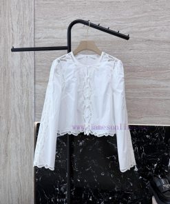 BG003 New Shirt ️Zim... 100% Cotton Heavy-duty Embroidered Lace Long Sleeved Shirt White SMLX 94poxubn