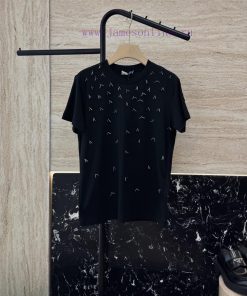 QG063 New T-shirt ️Moncler Super Heavy Industry Handmade Bead Short Sleeved T-shirt Black SML 8nr7edha