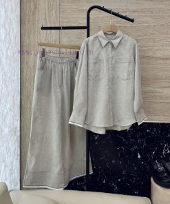 MY070 New Set ️BC Super 100% Linen Chain Decorative Long Sleeve Shirt ➕ Pants Set Linen Natur wqw3hdqe