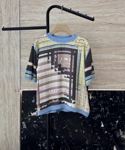 H32518 New Knitted Sweater ️Hermes Geometric Pattern 100% Silk ➕ Printed Knitted Fabric Loose ur1wwb4q