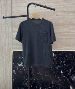 250012 New Knitted Sweater ️BC 100% Wool ⛓️ Chain Pocket Short Sleeved Knitted Top Dark Gray d25w9ynl