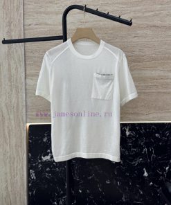 250012 New Knitted Sweater ️BC 100% Wool ⛓️ Chain Pocket Short Sleeved Knitted Top Dark Gray l82n94i3