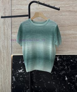 250041 New Knitted Sweater ️Loro Piana Short Sleeved Gradient Color Gold Button Cotton Short 4mluqy90