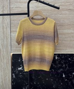 250041 New Knitted Sweater ️Loro Piana Short Sleeved Gradient Color Gold Button Cotton Short nf3infbi