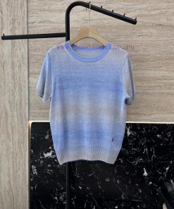 250041 New Knitted Sweater ️Loro Piana Short Sleeved Gradient Color Gold Button Cotton Short dfqyrhwb