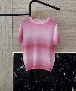250041 New Knitted Sweater ️Loro Piana Short Sleeved Gradient Color Gold Button Cotton Short gptflts8