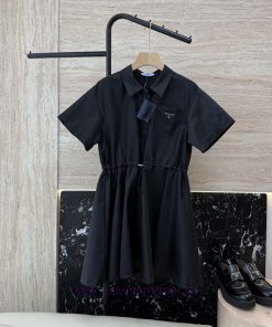 MS002 New Dress ️Prada Triangle Logo Short Sleeve Waist Dress Black And White SMLUpdate Time: cs2ri1mh