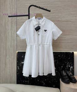 MS002 New Dress ️Prada Triangle Logo Short Sleeve Waist Dress Black And White SMLUpdate Time: lnx8qu2f