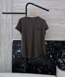 250007 New Knitted Sweater ️BC Pocket Chain 100% Wool Short Sleeve T-shirt Coffee Dark Grey W 3ab6ptu6