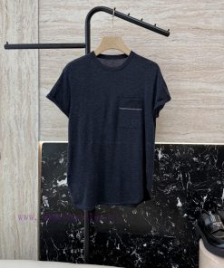 250007 New Knitted Sweater ️BC Pocket Chain 100% Wool Short Sleeve T-shirt Coffee Dark Grey W fuddm9mo