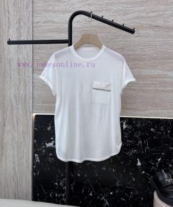 250007 New Knitted Sweater ️BC Pocket Chain 100% Wool Short Sleeve T-shirt Coffee Dark Grey W cdv4l08x