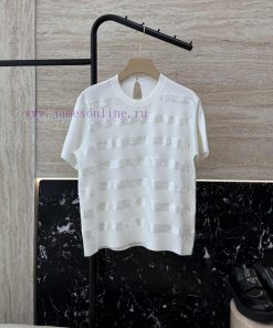 250059 New Knitted Sweater ️BC 100% Linen Bead Embroidered Striped Short Sleeved T-shirt Blac mmx97yy2