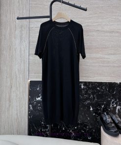 250082 New Knitted Dress ️BC 100% Linen Chain Short Sleeved Knitted Dress Black And White SML f8qh4qa0