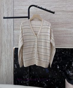 24005A New Knitted Sweater ️Loro Piana 100% Wool Striped Cardigan Knit Sweater Apricot SMLUpd bjcuupb9