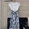 XF005 New Dress ️Dior Hollowed Out Water-soluble Lace Embroidered Patchwork Pleated Blue Butt 3eb6rw6i