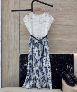 XF005 New Dress ️Dior Hollowed Out Water-soluble Lace Embroidered Patchwork Pleated Blue Butt 3eb6rw6i