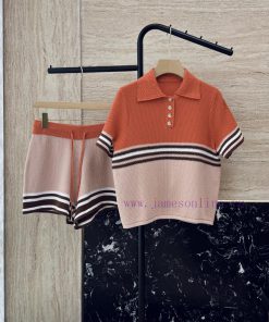 FG008 New Set ️Zim * 100% Cotton Striped Gradient Color Short Sleeved Knit ➕ Shorts Set Pink pzyt0t0k