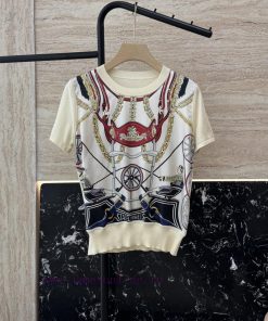 H32521 New Knitted Sweater ️Hermes 100% Silk ➕  Knitted Fabric Short Sleeved Sweater Red Apri rolqkd8o