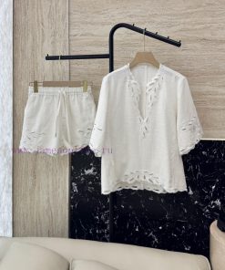 AX004 New Package ️Zim... 100% Cotton Hollowed Out Embroidered Long Sleeved Top ➕ Shorts Set ajmm8f34