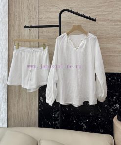 AX002 New Package ️Zim... 100% Linen Handmade Beaded Long Sleeved Top ➕ Shorts Set Black And i2n9hs5g