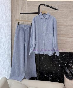 JC055 New Set ️Loro Piana Top Edition 100% Linen Logo Linen Shirt ➕  Pants Set Blue 36/38/40U szj7y7wj