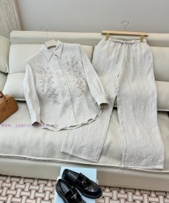 BS0429+0428 New Package ️ES 100% Linen Shirt ➕ Drawstring Design Wide Leg Linen Pants Set SML ju9i0ueh