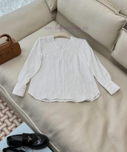 BS0439 New Top ️ES Heavy Industry Nail Bead V-neck 100% Linen Fabric Long Sleeve Top Black An paz1isvt