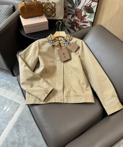 LF007 New Windbreaker ️Burberry Lapel Plaid Patchwork Short Trench Coat Khaki 36/38/40/42Upda 5ykwmffq