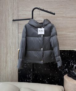 AH735 New Down Jacket ️Max Mara Hooded 90% White Goose Down Long Sleeved Short Down Jacket Bl 1a40br95