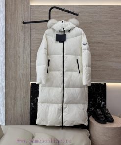 AH718 New Down Jacket ️PRADA Triangle Logo Long Fox Hair Collar 90% White Goose Down Jacket W eyfhj2ab