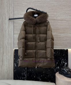 AH715 New Down Jacket ️Max Mara Oversized Fox Fur Collar Mid Length 90% White Goose Down Down h7wjvo2z