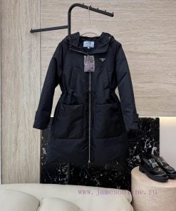 P-8519 New Down Jacket ️Prada Triangle Logo Hat Long Sleeve 90% White Goose Down Jacket Grey sp7wd9ls