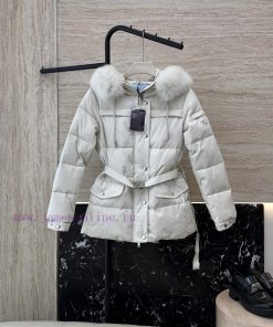 P-8516 New Down Jacket ️Prada Triangle Logo Oversized Fox Fur Collar With Belt 90% White Goos 2si4sjyk